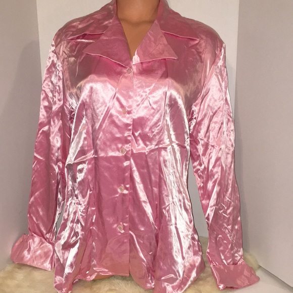 Vintage 70s/80s Retro Y2K Steampunk •Time Out•liquid pink Secretary Blouse Top M - Picture 4 of 10